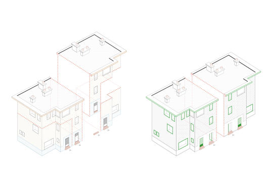 Typologie Bovenhuis : Logique de rénovation, vue axonométrique