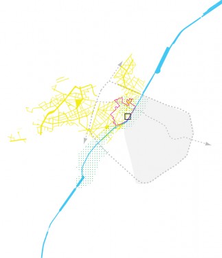 Yellow: Molenbeek (1080 Brussels), Pink: District contract Cinéma - Belle-Vue, Green: 